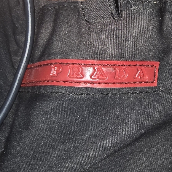 Stylish Small Vintage Authentic Prada Black & Gray With Red Accent Nylon Handbag - Picture 8 of 8